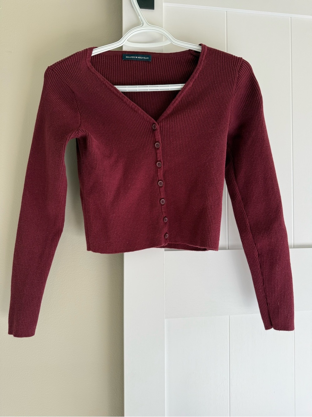 Brandy Melville Ribbed Long-Sleeve Crop Top - Burgundy